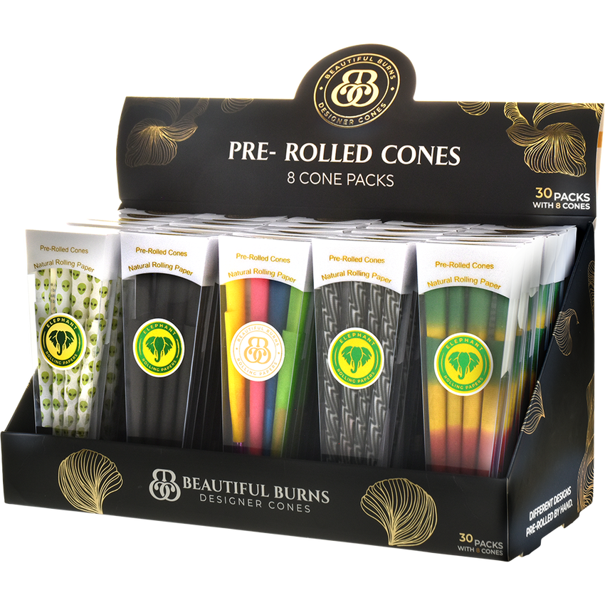 Photograph of product: Beautiful Burns Designer Pre-Rolled Cones | Assorted Designs | 8pc (TAX INCLUDED)