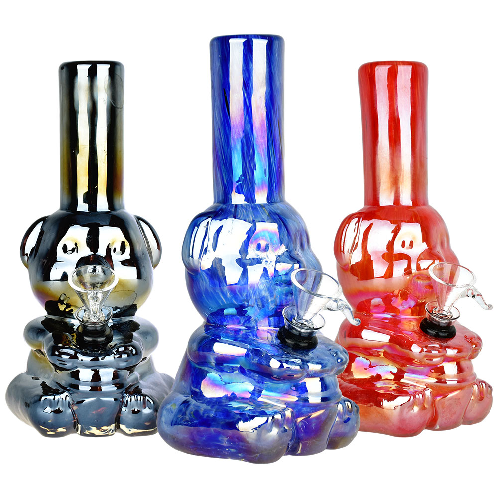 Photograph of product: Bear-y Shiny Electroplated Soft Glass Water Pipe | 7.75" | Colors Vary