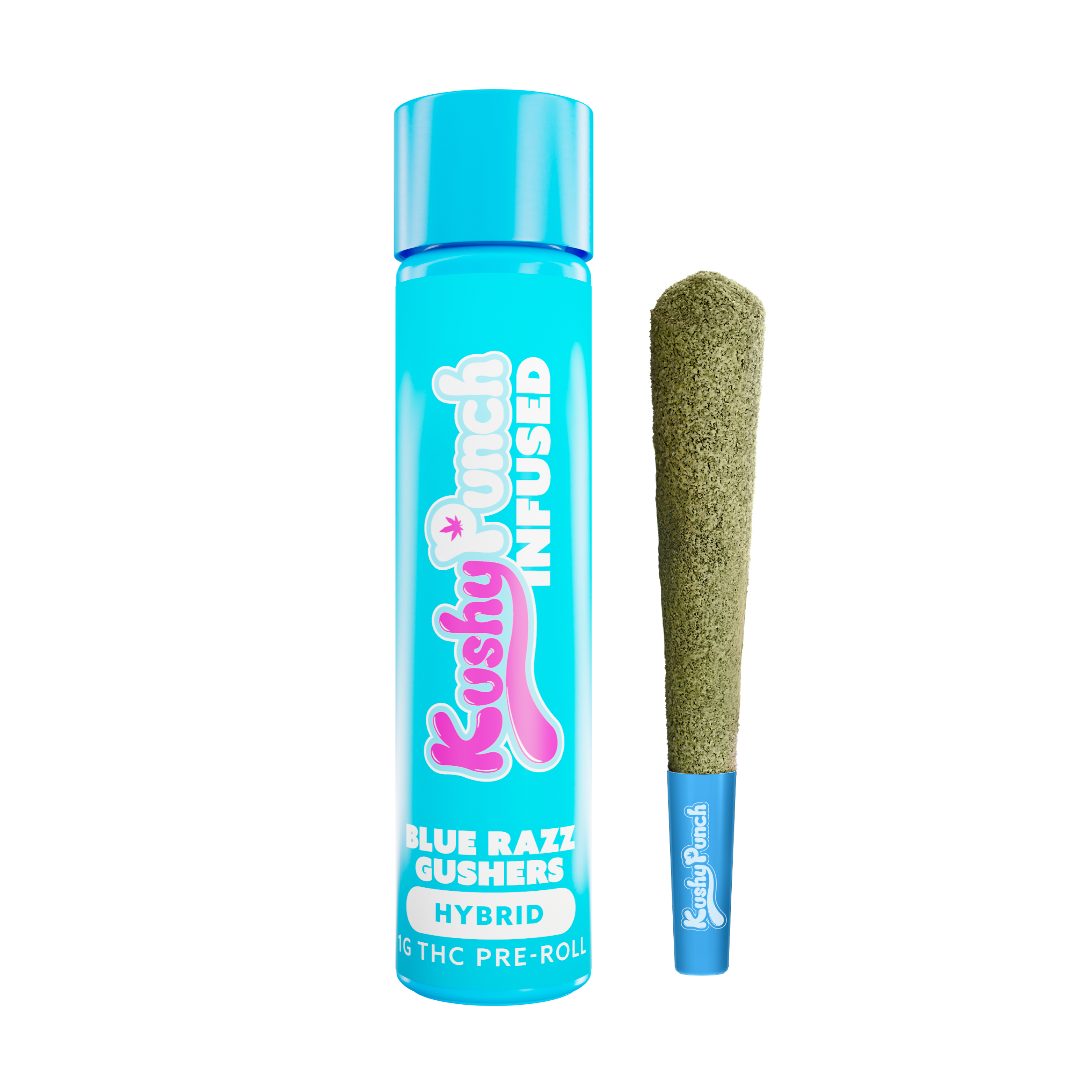 Photograph of Product: 1G Kushy Punch Infused Liquid Diamond Preroll - Blue Razz Gushers
