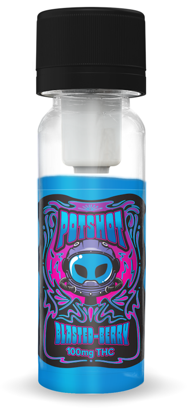 Photograph of product: POT SHOT - DRINK - 100MG - 2OZ - BLASTED BERRY - HYBRID