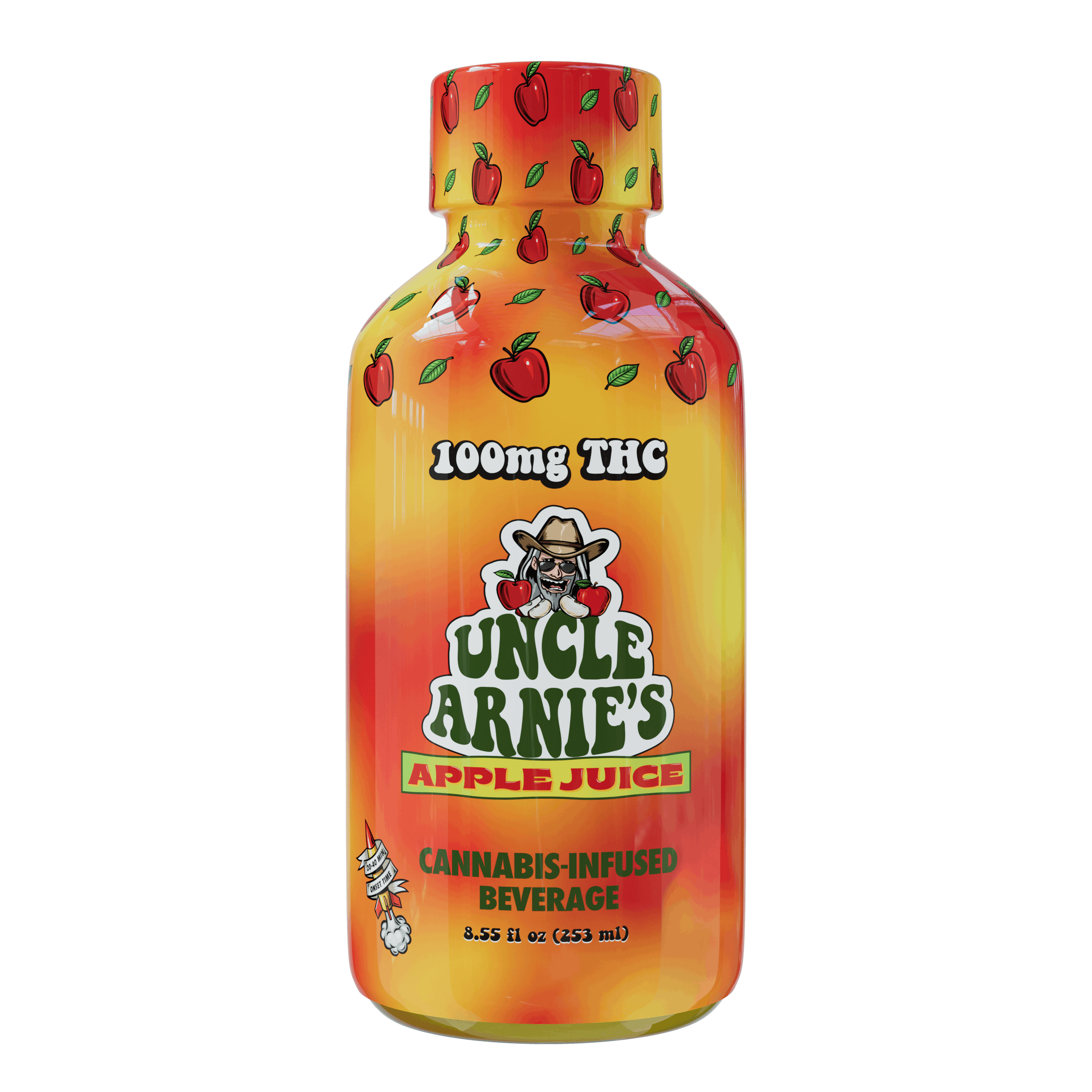 Photograph of product: Uncle Arnies  Beverage  100mg  Apple Juice  $12*Tax Included