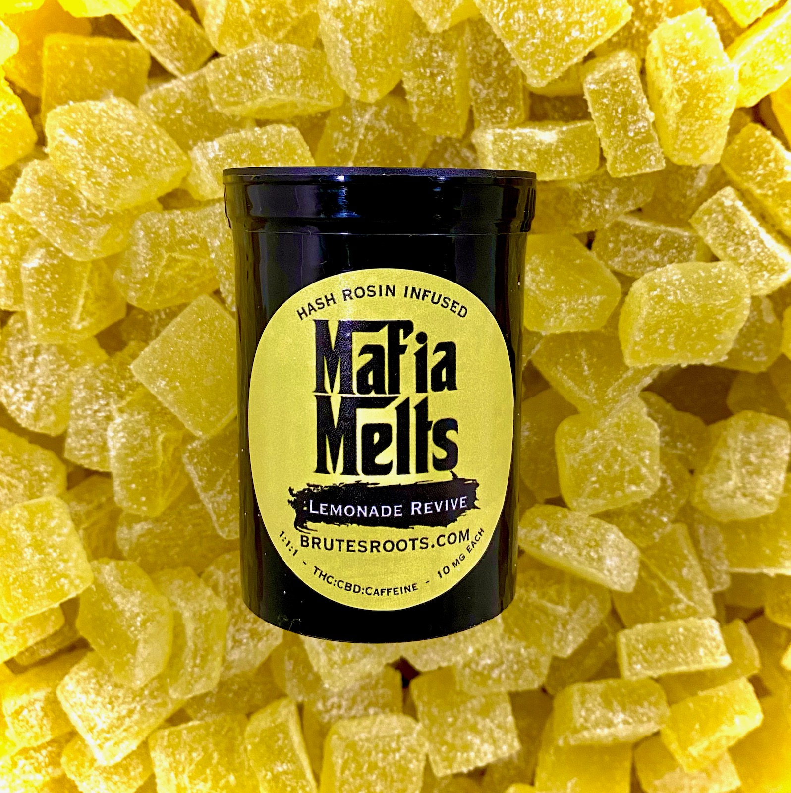 Photograph of product: Lemonade Revive -1:1:1 TH-oui:CBD:Caffeine - 100mg 10 pack -  Brute's Roots - REC