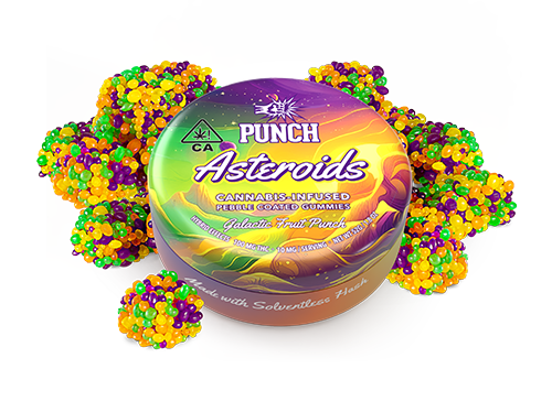 Photograph of product: ASTEROIDS | GALACTIC FRUIT PUNCH SOLVENTLESS GUMMIES | 10PK | 100MG