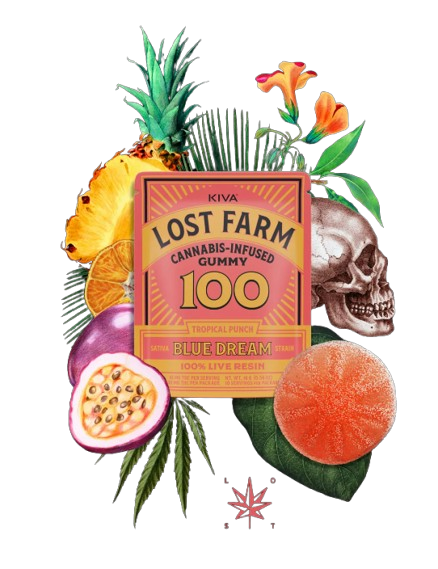 Photograph of product: Kiva Confections | Lost Farm Tropical Punch x Blue Dream Live Resin Gummy (Single) | 100mg