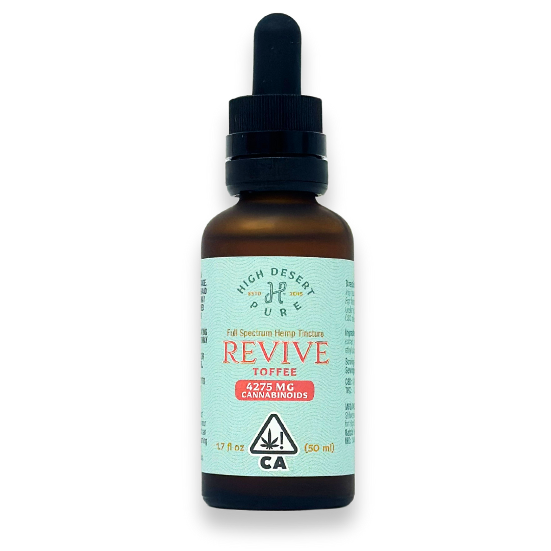 Photograph of product: High Desert Pure - Revive Toffee 35:1 - 50ml - Tincture - 123mgTH-oui/4082mgCBD