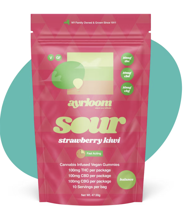 Photograph of product: ayrloom Sour Strawberry Kiwi 100MG 10 Pack