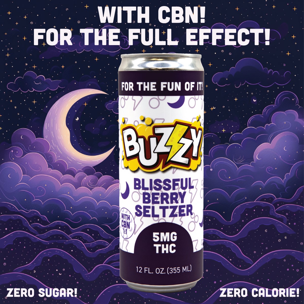 Photograph of product: BUZZY - Blissful Berry 1:1 Seltzer (CBN) - 5mg