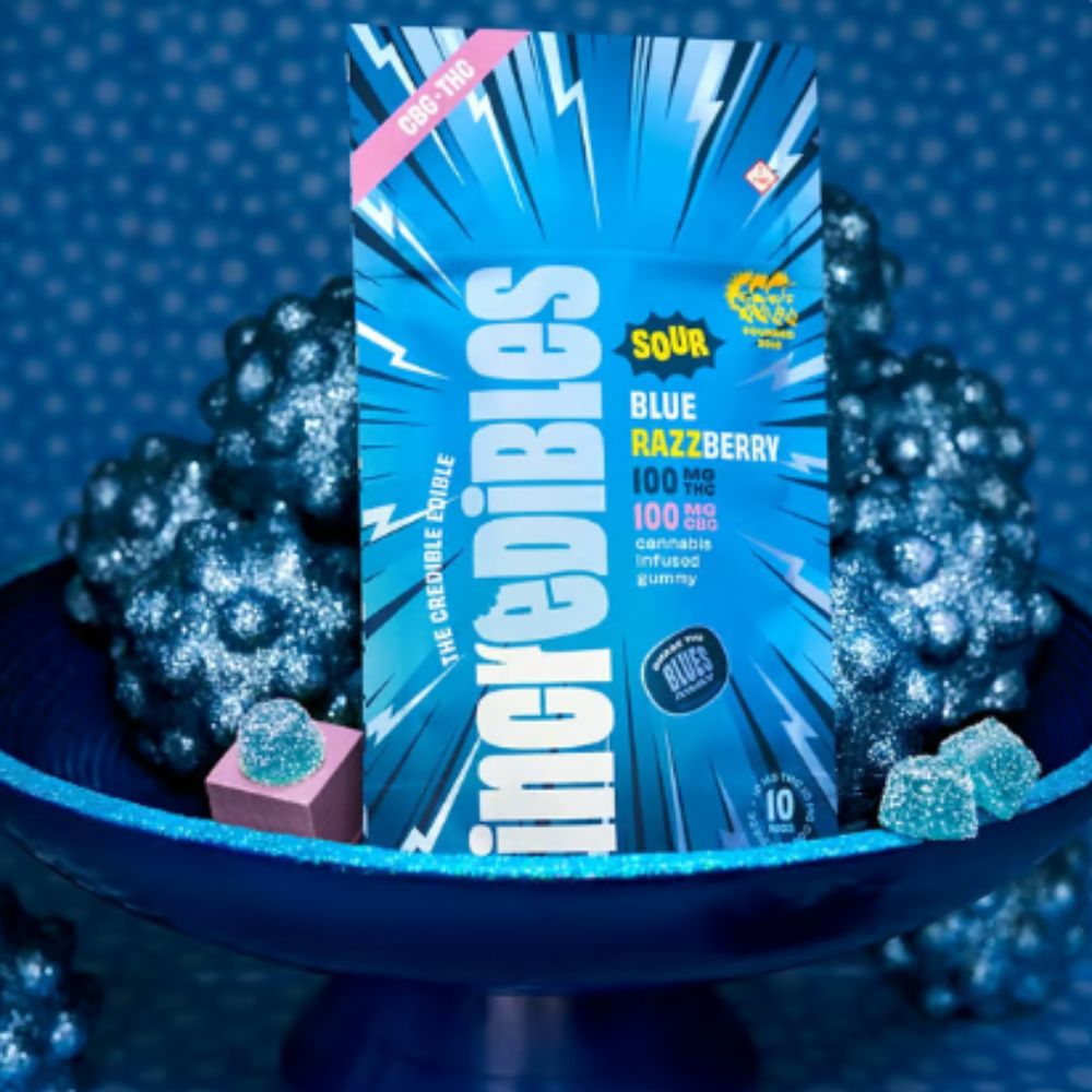 Photograph of product: Incredibles | Sour Blue Razzberry 1:1 TH-oui:CBG 10pk | 100mg