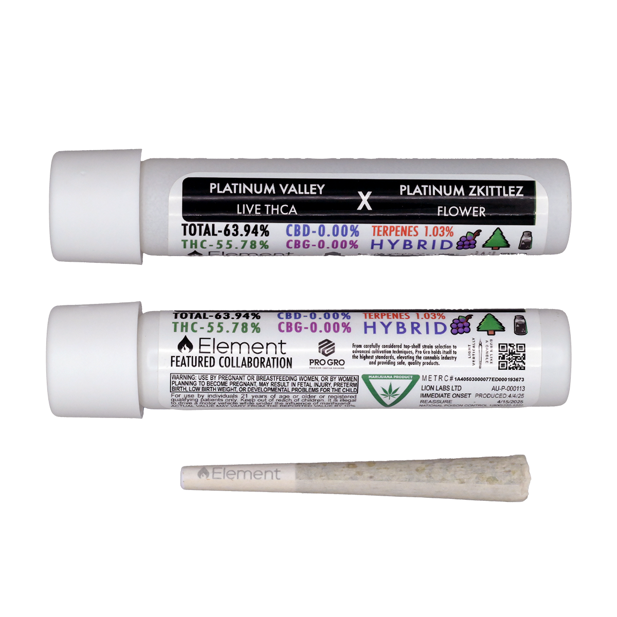 Photograph of product: Element Live TH-ouiA Platinum Zkittlez x Platinum Valley Joint