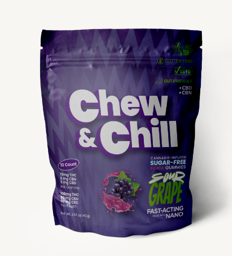 Photograph of product: Chew & Chill | Sour Grape | 10mg Gummy | 10pk