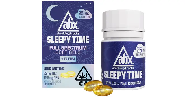 Photograph of product: ABX Sleepy Time Solventless + CBN Soft Gels 5mg THC (10 capsules)