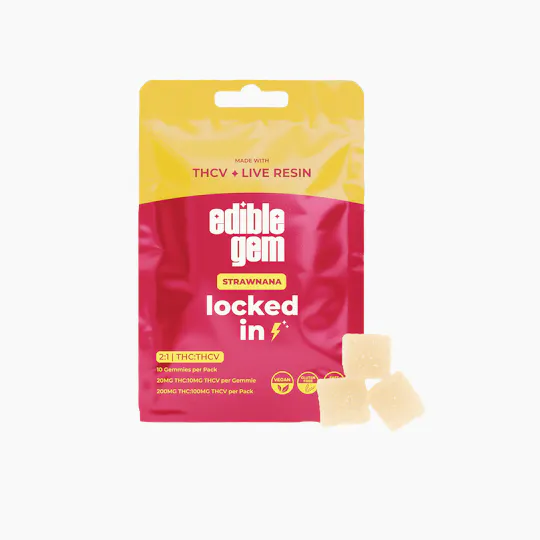 Photograph of product: Edible Gem - Locked In Strawnana 2:1 TH-ouiV - Live Resin Gummies - 200mg (S)
