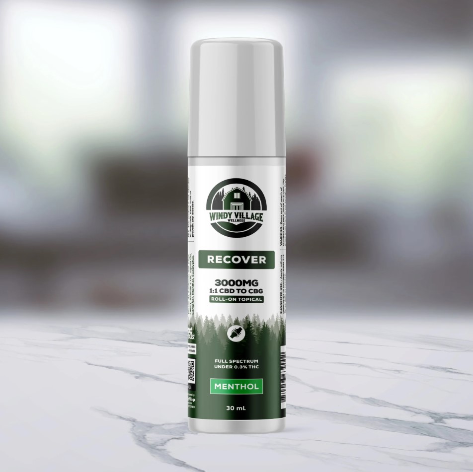 Photograph of product: CBD Roll-On | Recover | Menthol | 1:1 CBD : CBG | 1oz