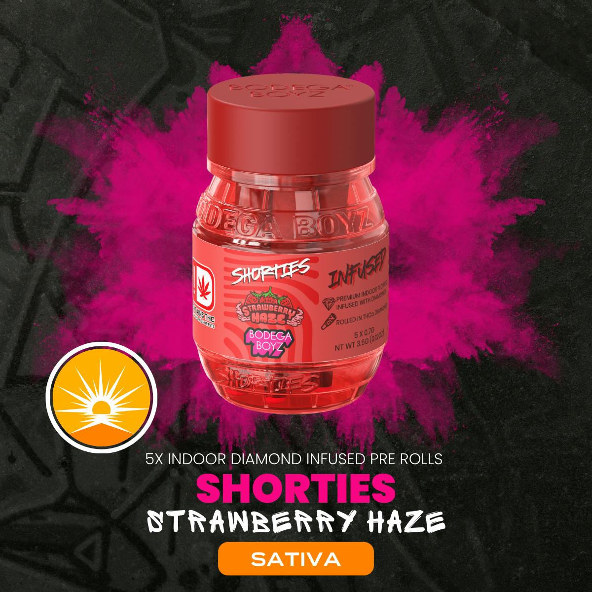 Photograph of Product: Bodega Boyz | Strawberry Haze | Shorties | Diamond Infused Pre-Roll 5pk | 3.5g