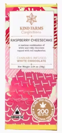 Photograph of product: Kind Farms | Raspberry Cheesecake Chocolate Bar 200mg