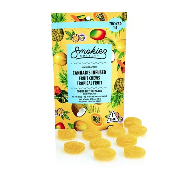 Photograph of product: 100mg Tropical [1:1 TH-oui:CBD] Sour Gummies