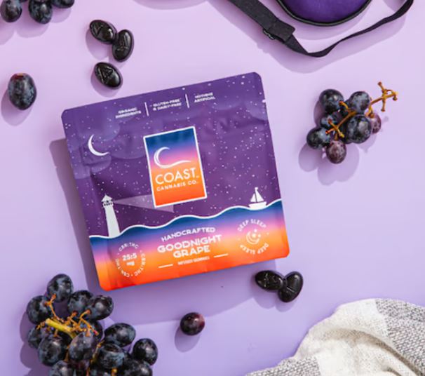 Photograph of product: Coast GoodNight Grape Deep Sleep 25:5 CBN:TH-oui Gummies 20pk