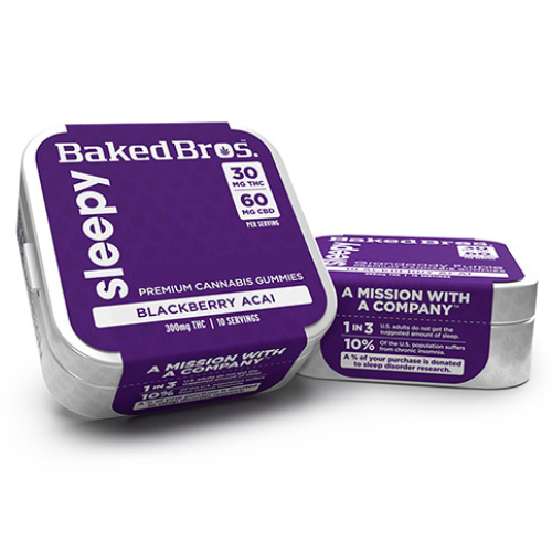 Photograph of Product: Baked Bros 2:1 / CBD:THC Blackberry Acai Gummies 300mg/.3g