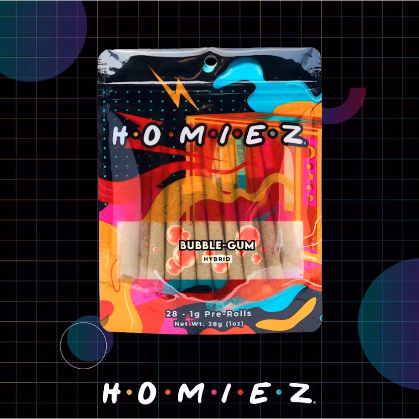 Photograph of product: Homiez - 28pk 1g Prerolls - (28g) - Hybrid - **BUBBLE-GUM** (2/$80)