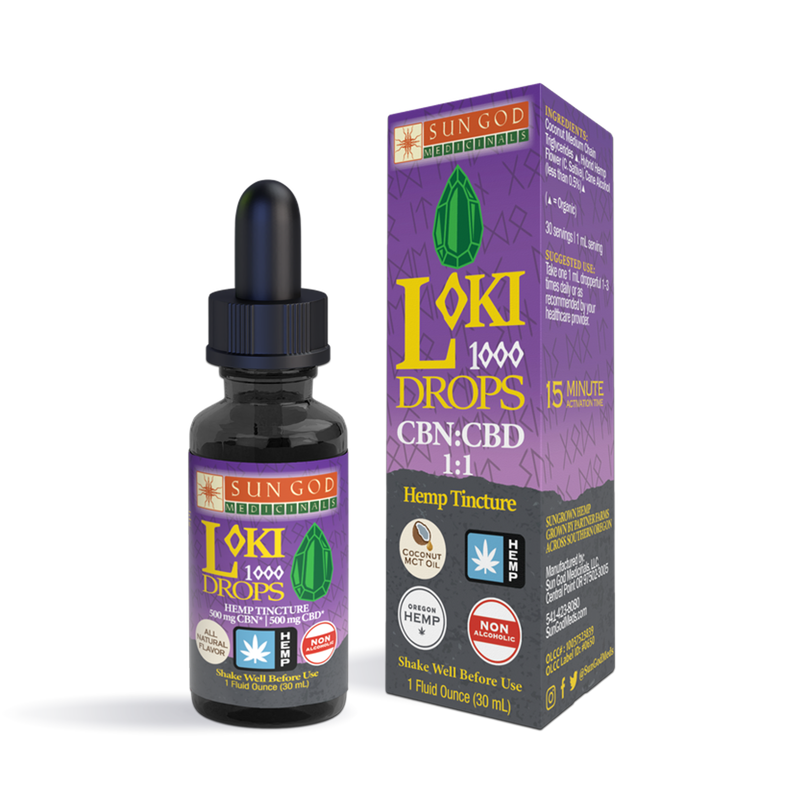 Photograph of product: 1:1 CBN:CBD Loki 1000 Drops Hemp Tincture