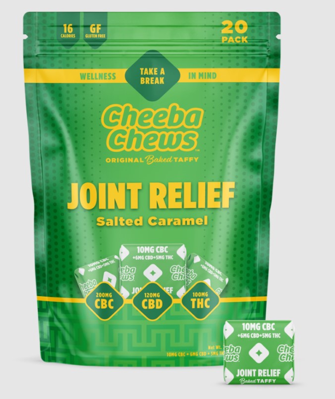 Photograph of product: Cheeba Chews - Taffy - CBC/CBD - Joint Relief - Caramel - 100mg