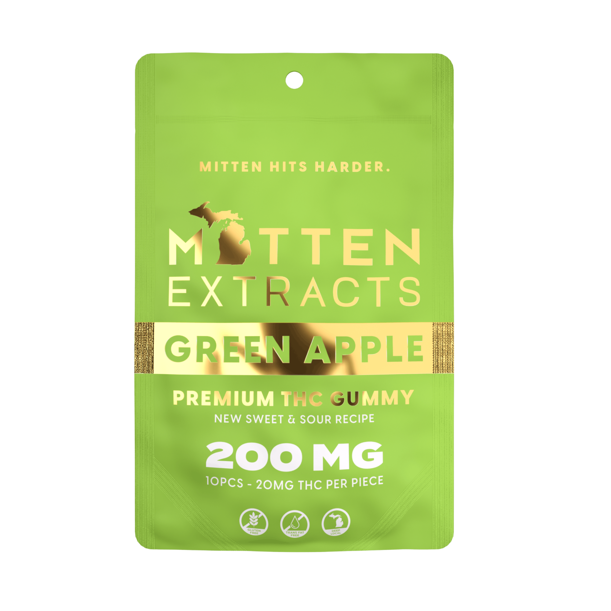 Photograph of product: Mitten Extracts 200mg Gummies - Green Apple