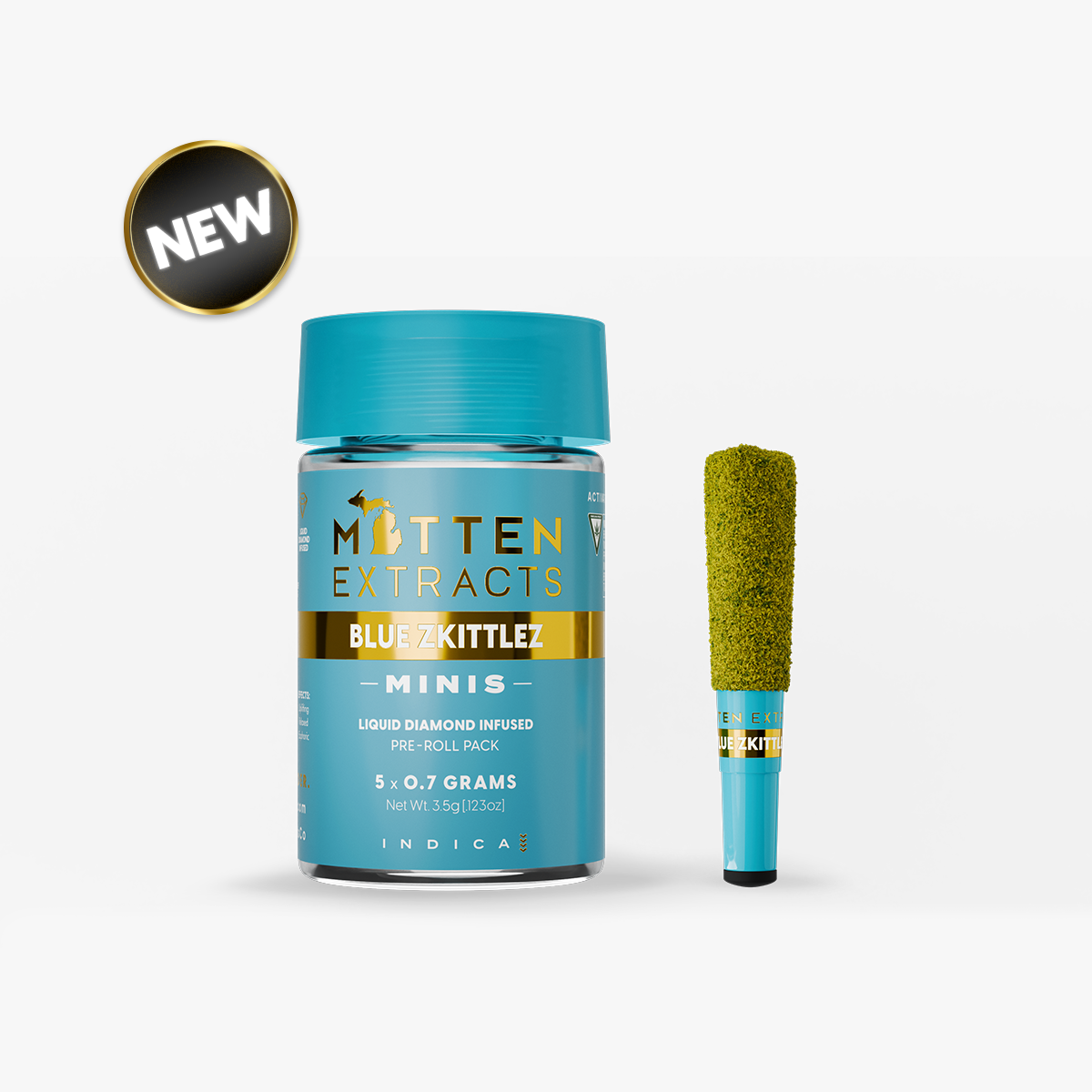 Photograph of product: Mitten Extracts - Liquid Diamond Pre-roll 0.7g - 5pk - Blue Zkittlez - Oui'd
