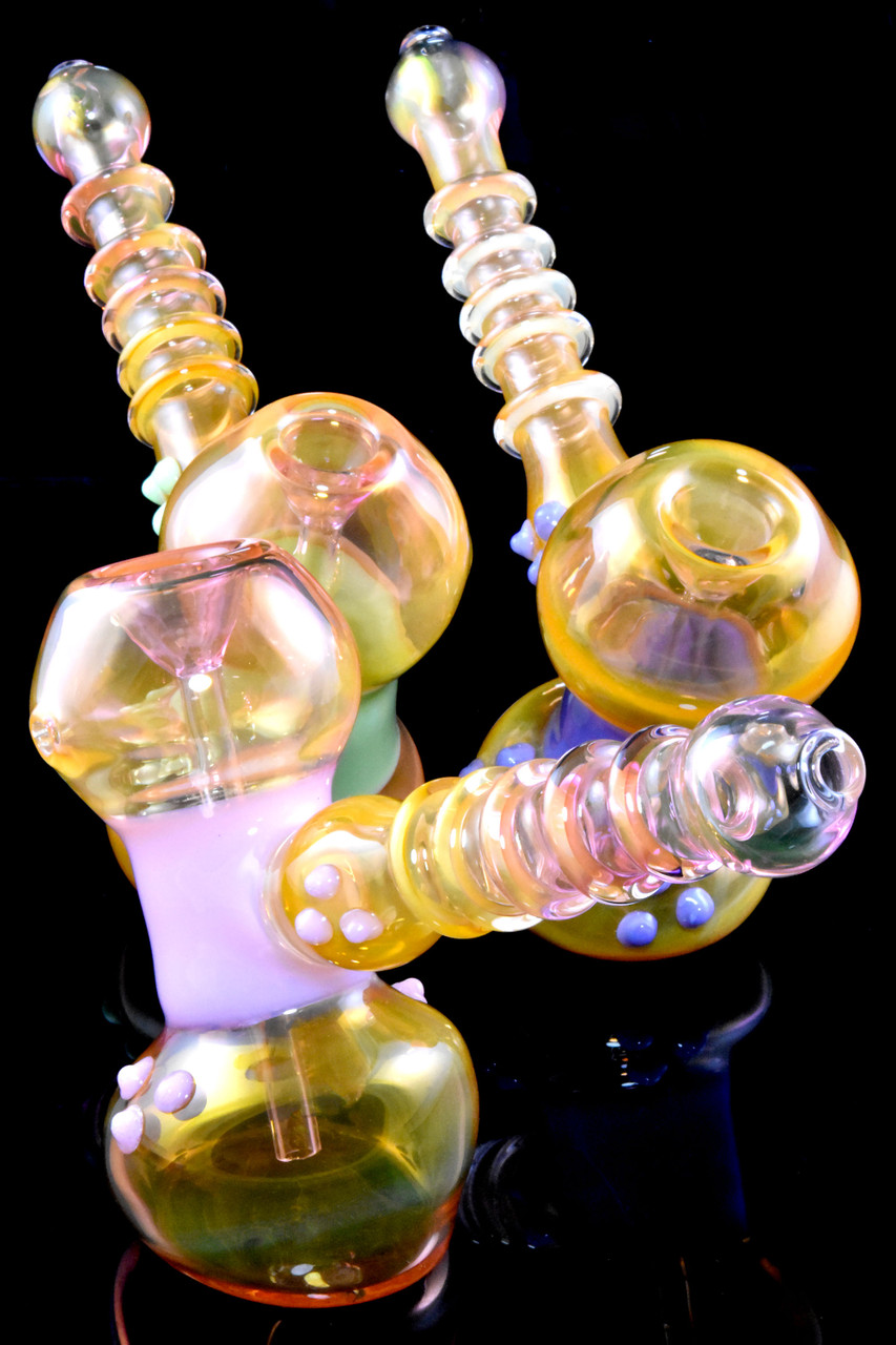 Photograph of product: 8" Large Gold Fumed Neon Glass Stand Up Hammer Bubbler