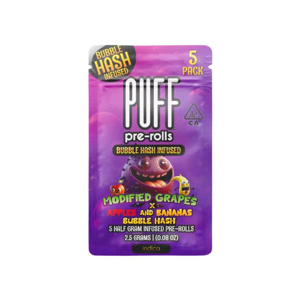 Photograph of product: BUBBLE au chocolat 5 PACK - MODIFIED GRAPES X APPLES AND BANANAS .5G - PUFF