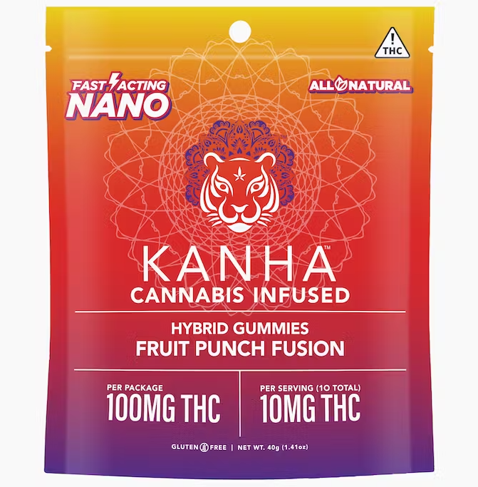 Photograph of product: Kanha NANO Fruit Punch Fusion Hybrid Gummies 100mg