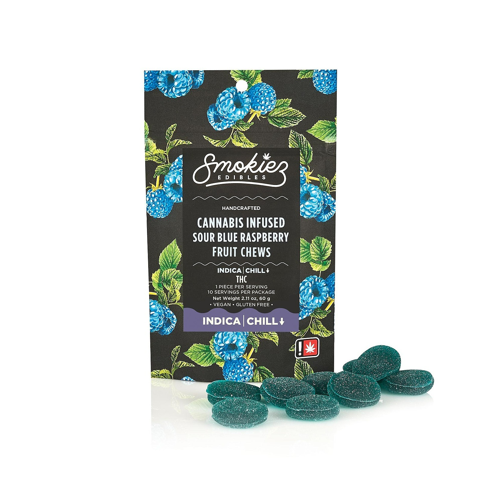 Photograph of product: Smokiez Edibles 100mg SOUR BLUE RASPBERRY Oui'd Chill Oui'd Infused Fruit Chews 10pk