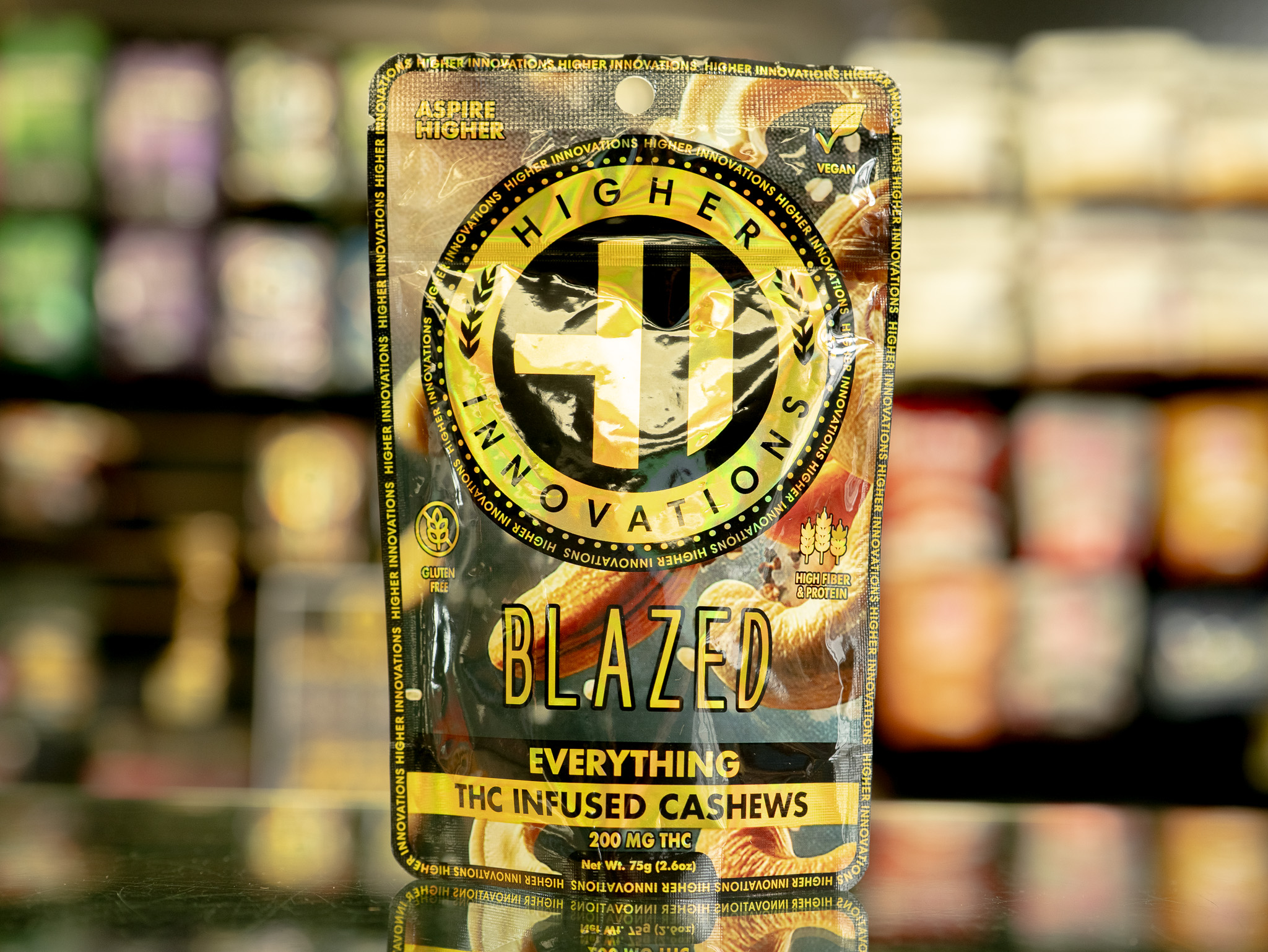 Photograph of product: Higher Innovations | Blazed Everything Cashews | 200mg/2.6oz Snack