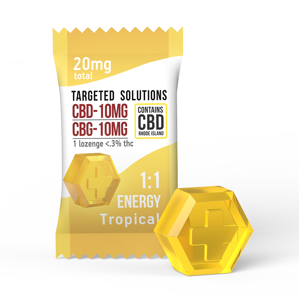 Photograph of product: Energize Tropical 1:1 CBD/CBG - 5pk Lozenges