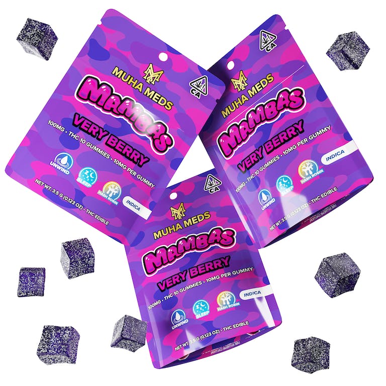 Photograph of product: Muha Meds Mambas 200mg Gummies | Very Berry - Oui'd - 40mgx5