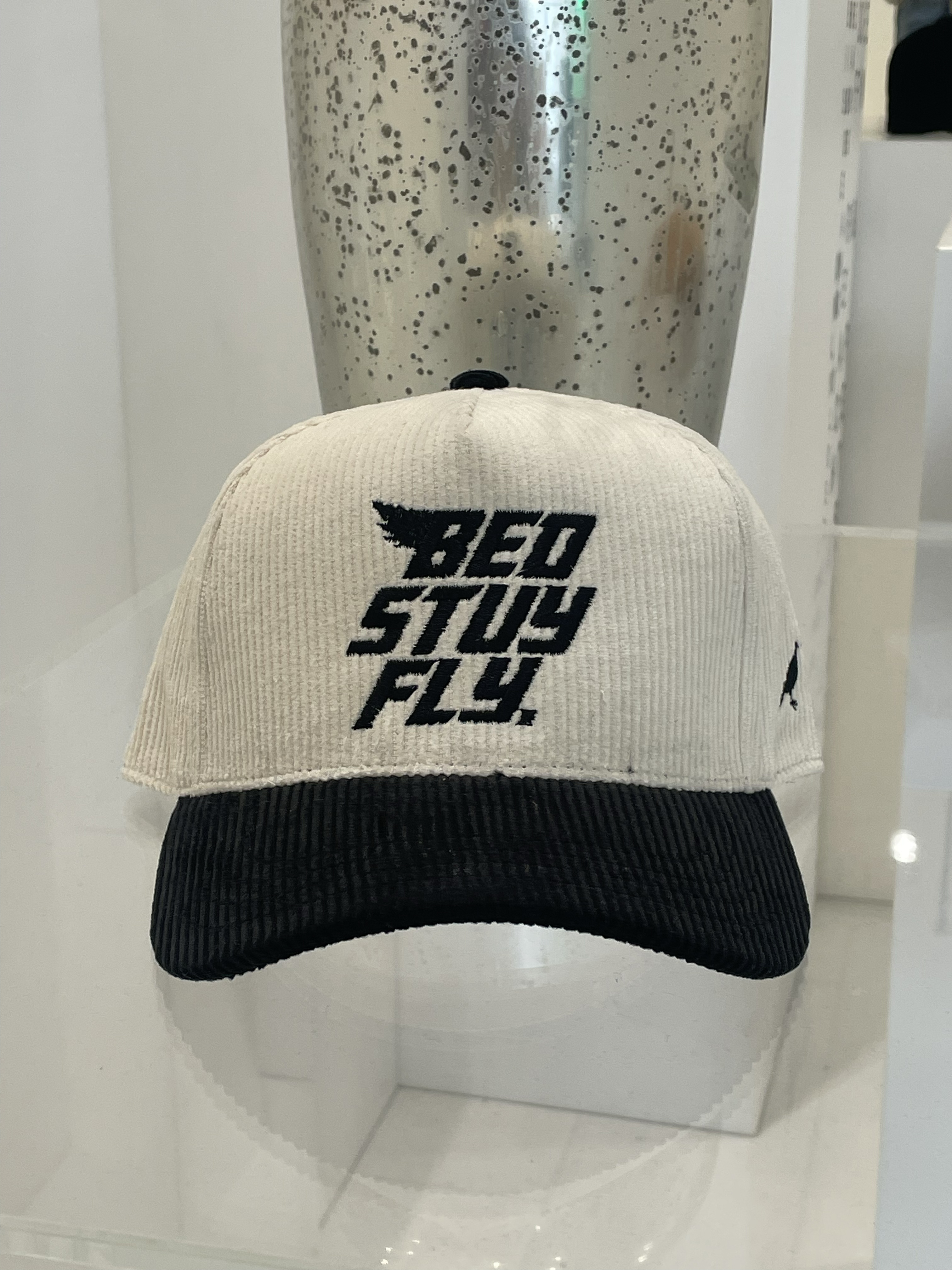 Photograph of product: Bedstuyfly | Duty Free Corduroy Cap | Cream & Black