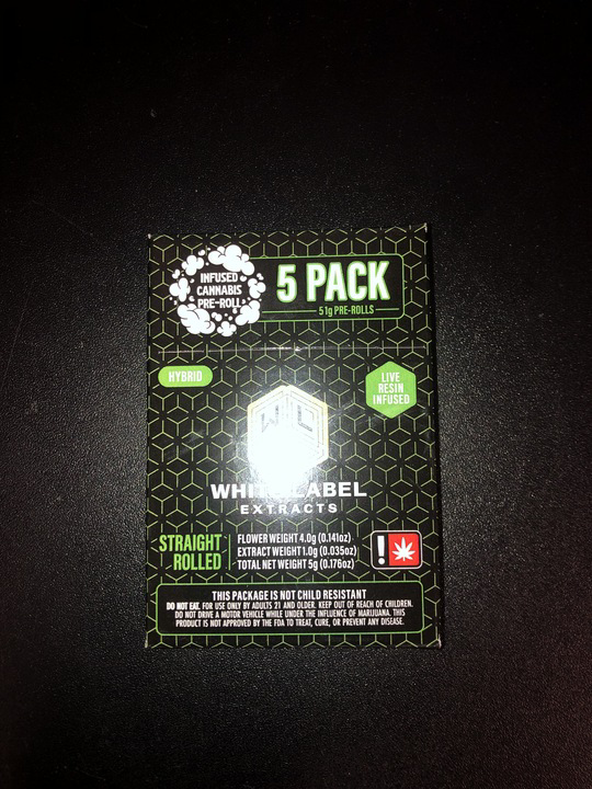Photograph of product: Pre-Roll Infused 5pk 5g Honey Tree x Apricot Honey Bun (WLE)