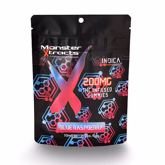 Photograph of product: MONSTER X BLUE RASPBERRY GUMMIES 200MG