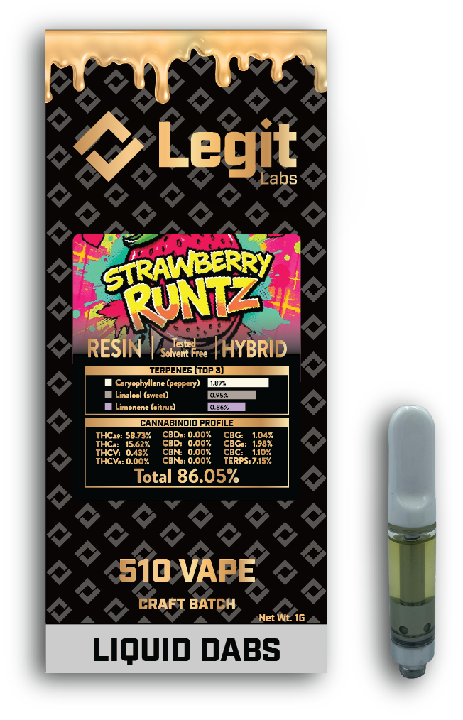 Photograph of product: Legit Labs | 510 Vapor Cart | Cured Resin | Strawberry Runtz