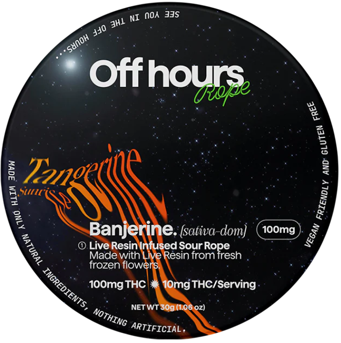 Photograph of product: Live Resin Banjerine: Sour Tangerine Sunrise - TH-oui Gummie Rope 10 Pack (100mg)