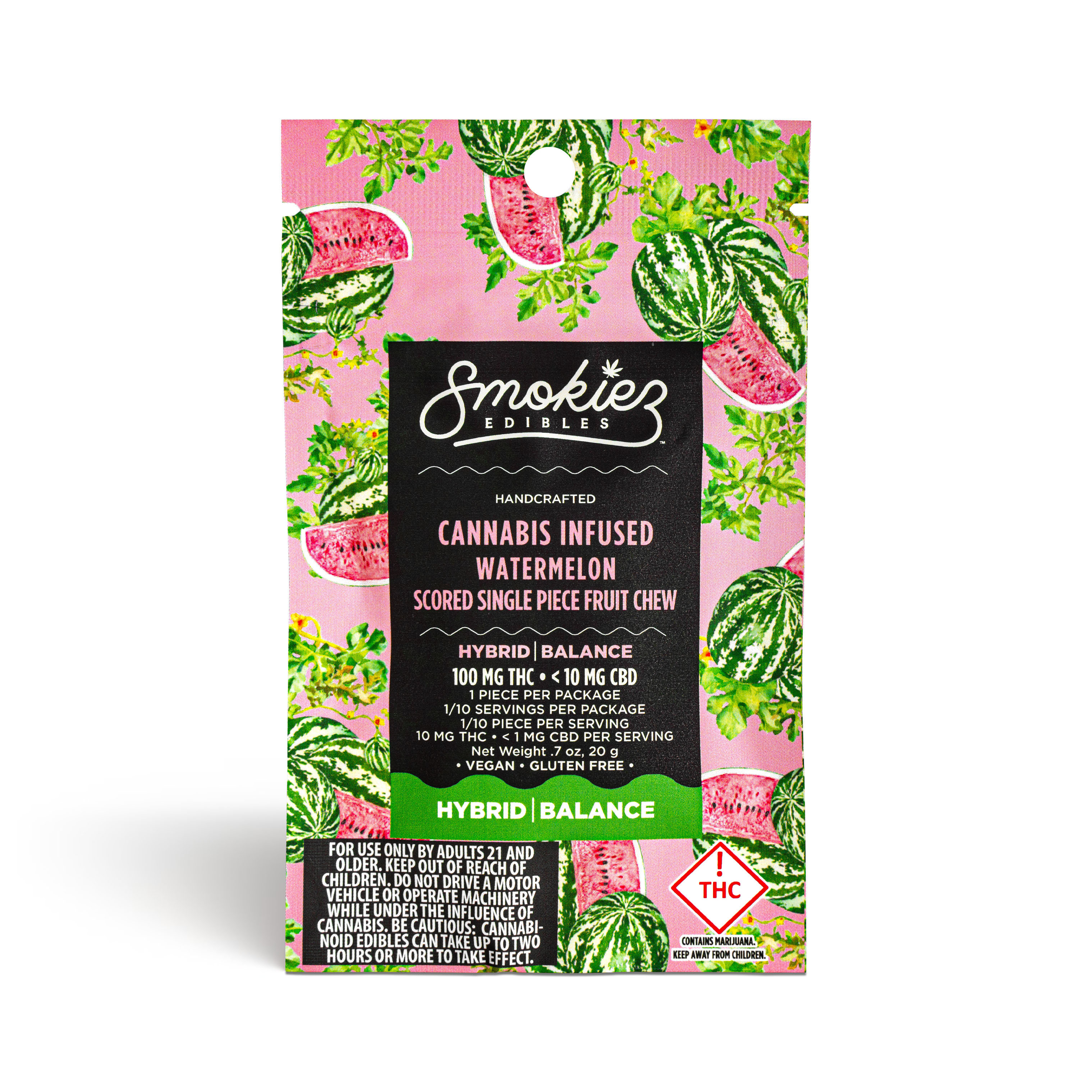 Photograph of product: Sweet Watermelon Scored Single Piece Fruit Chew (Hybrid) - 100mg