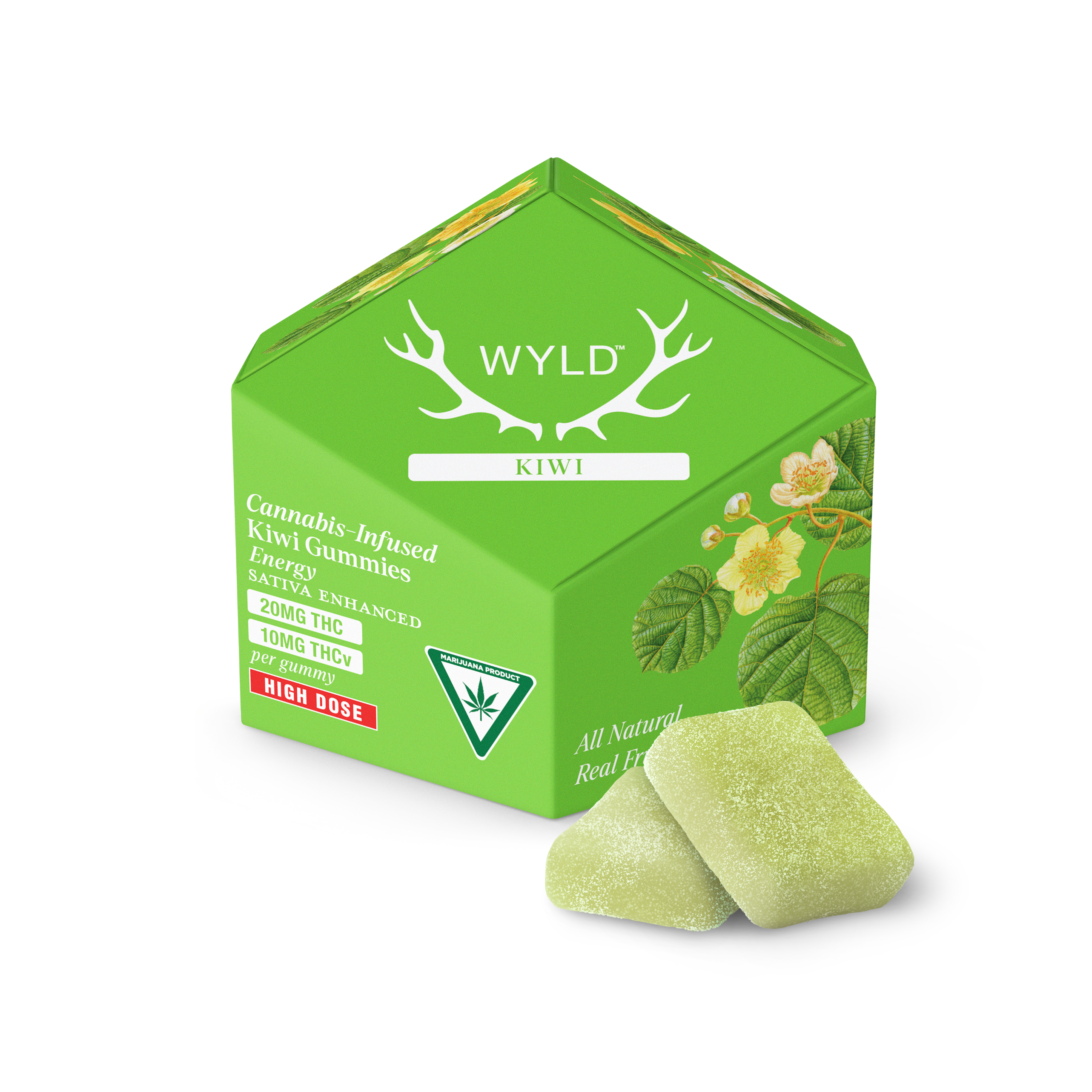 Photograph of product: 2:1 Kiwi 200mgTHC:100mgTHCv Gummies by Wyld