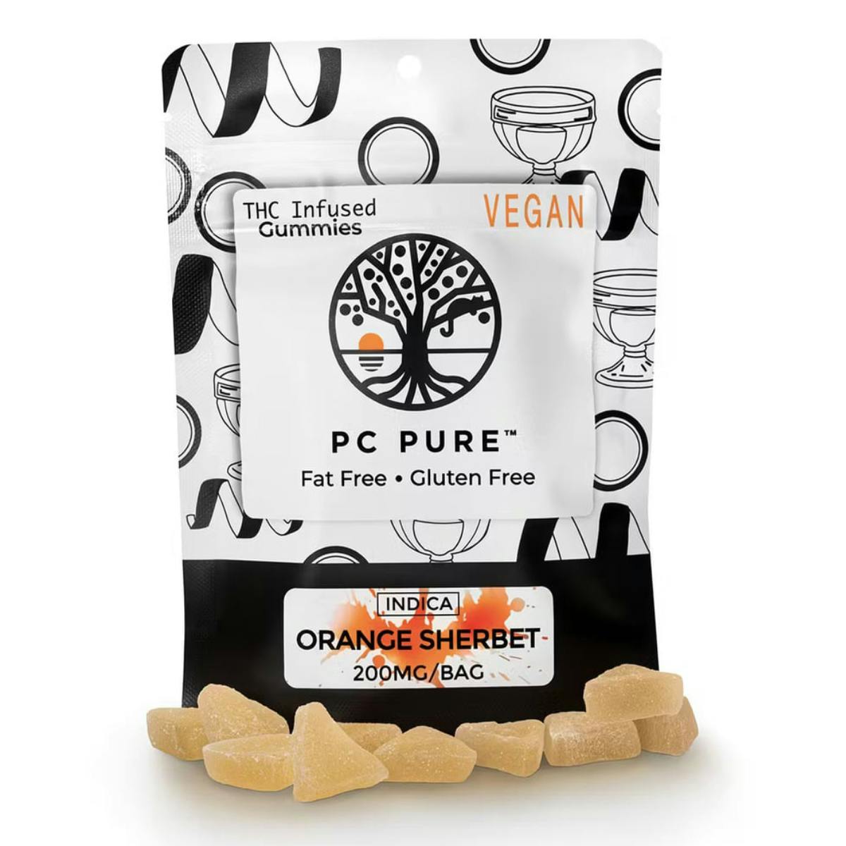 Photograph of product: PC Pure - Gummies - Orange Sherbet - 200mg - 10pk