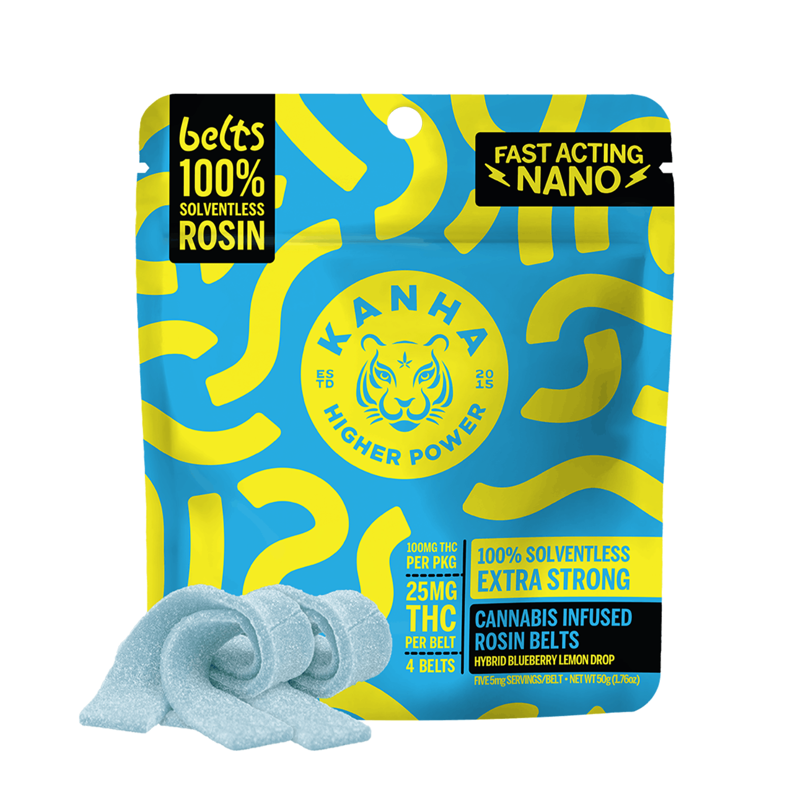 Photograph of product: 100mg 4pk Rosin Belts | Blueberry Lemon Drop | Kanha