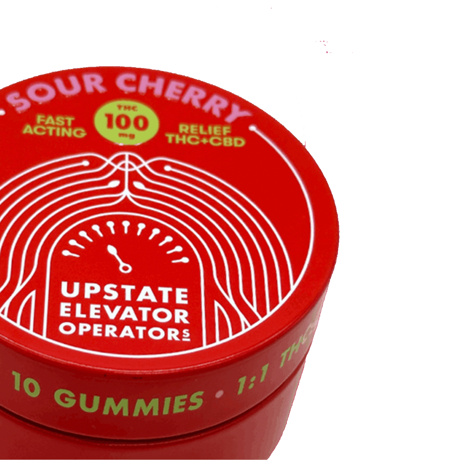 Photograph of product: Sour Cherry Gummies | 100mg 1:1 TH-oui:CBD | Upstate Elevator