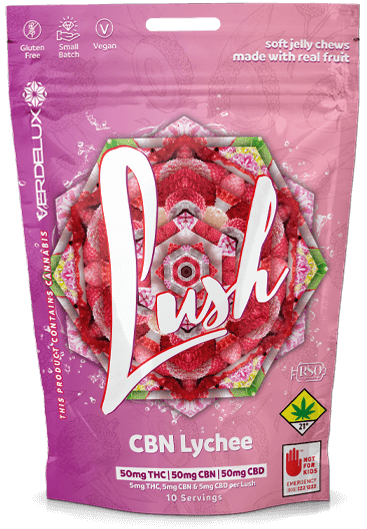 Photograph of product: Lychee Gummies | 1:1:1 TH-oui:CBD:CBN 10pk