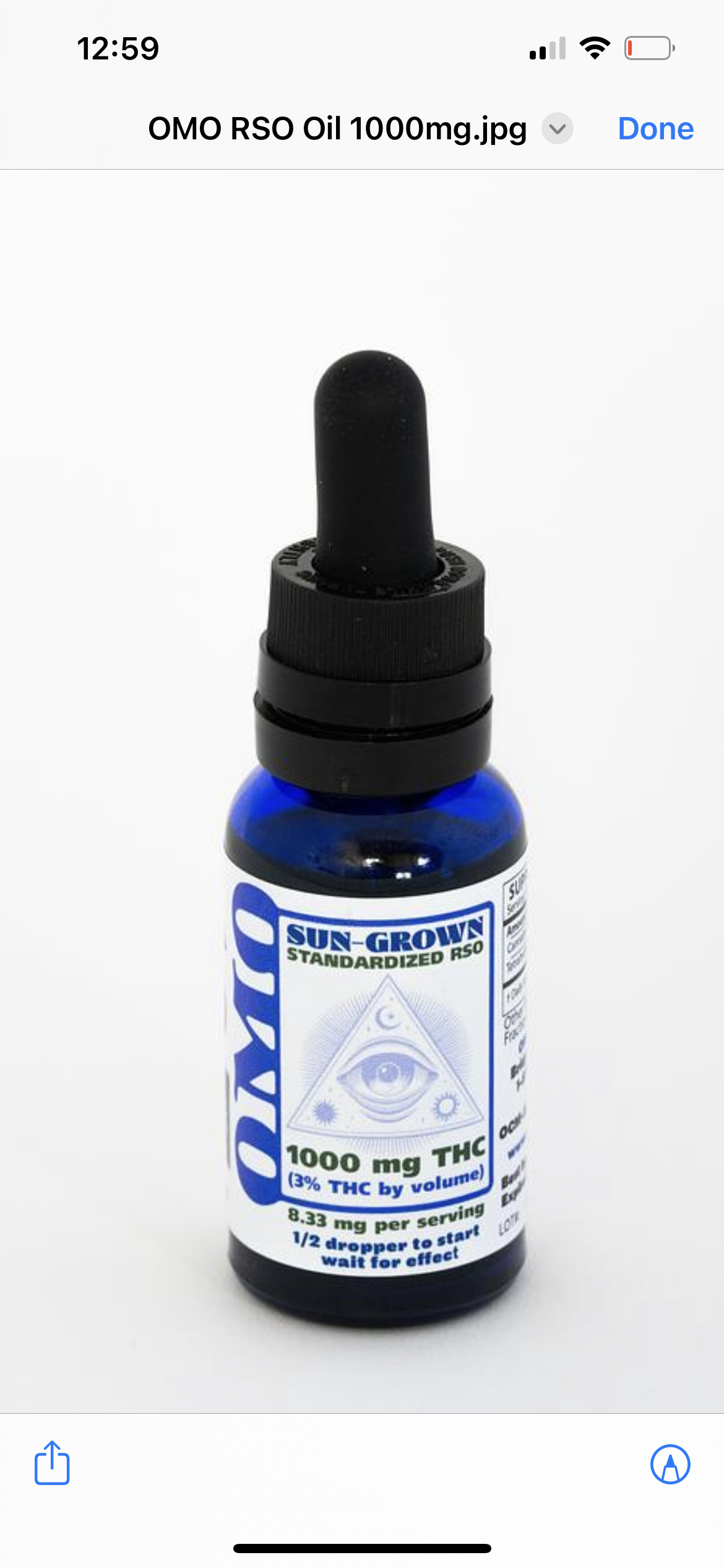Photograph of product: OMO Sun-Grown Standardized RSO Tincture