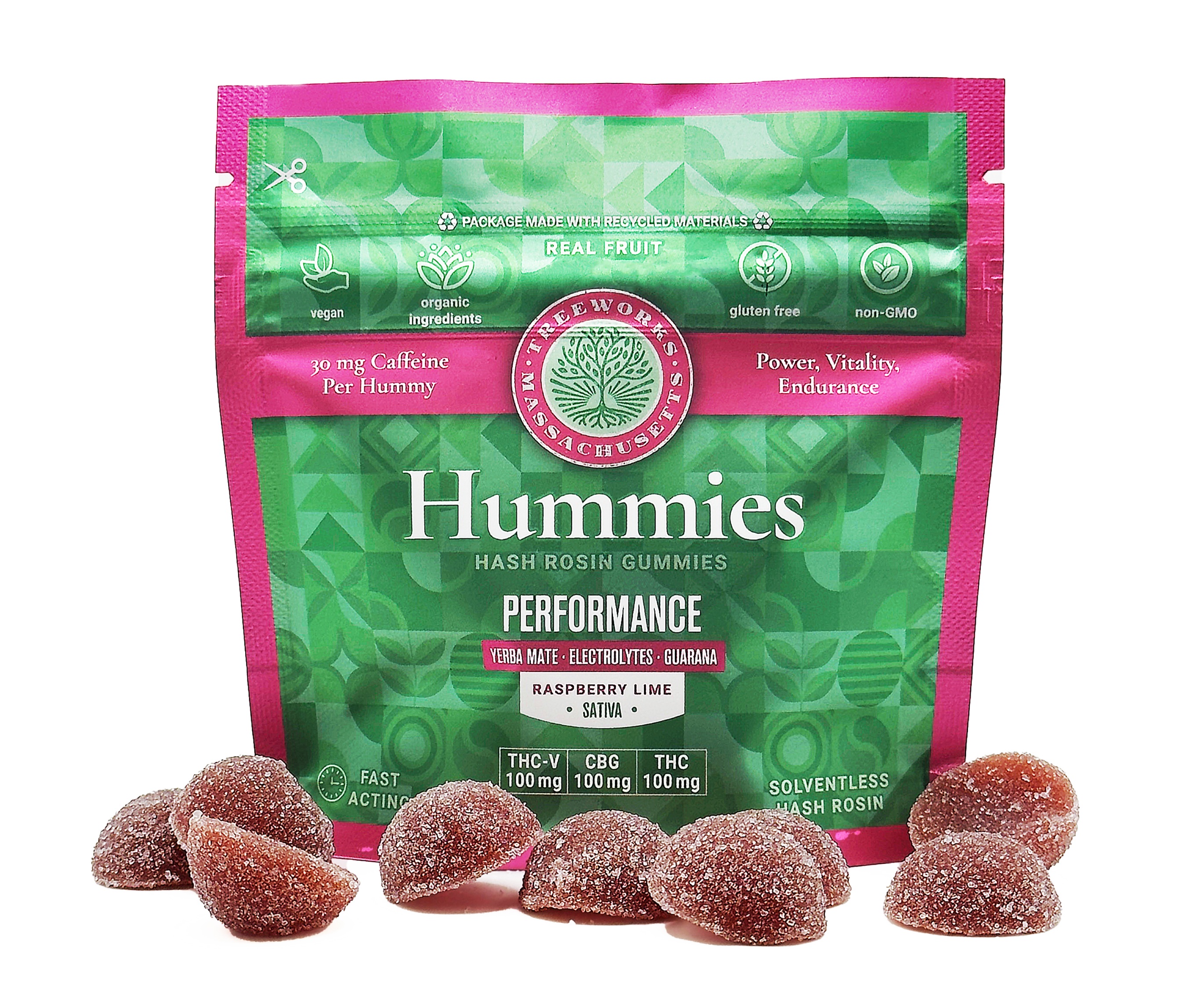 Photograph of product: Performance Hummies - Oui'd - 300mg TAC (100mg TH-oui | 100mg CBG | 100mg TH-oui-V) Flavor: Raspberry Lime