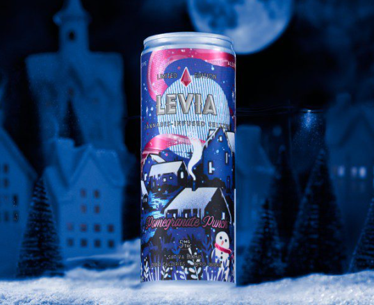Photograph of Product: Levia Pomegranate Punch Seltzer 5mg 12oz