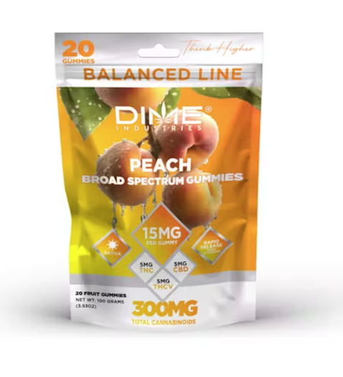 Photograph of product: Dime Industries | Peach | TH-ouiV:CBD:TH-oui | Fruit Gummies | 10pk | 100mg