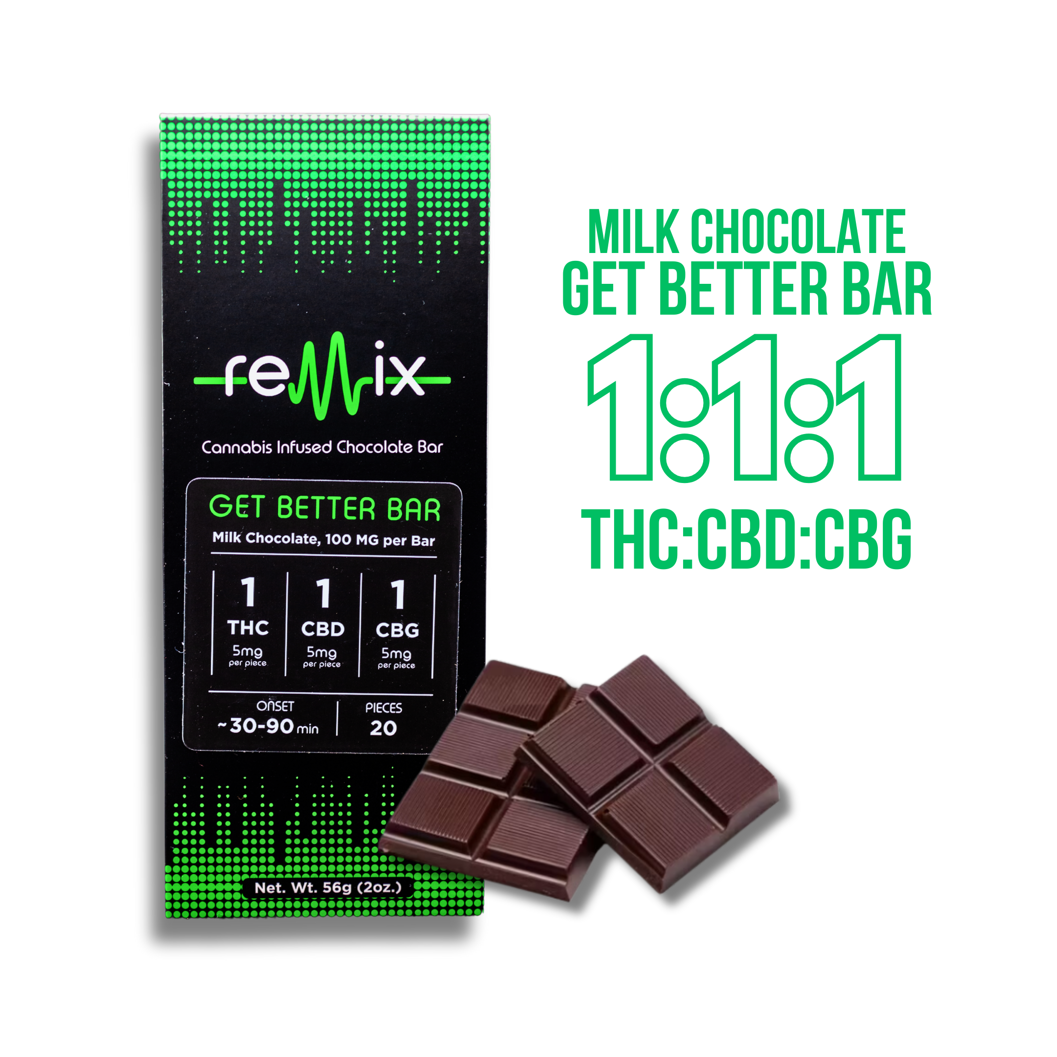 Photograph of product: 1:1:1 TH-oui:CBD:CBG Milk Chocolate Get Better Bar